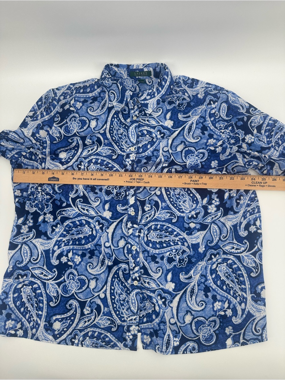 Lauren Ralph Lauren Womens 2X Blue Paisley Boho Cotton Button Front Shirt 1335 - Picture 6 of 8